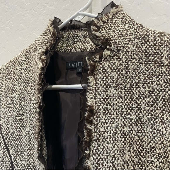 Lafayette 148 New York Wool Blend Brown and Beige Tweed Blazer Size 8 - Picture 6 of 11